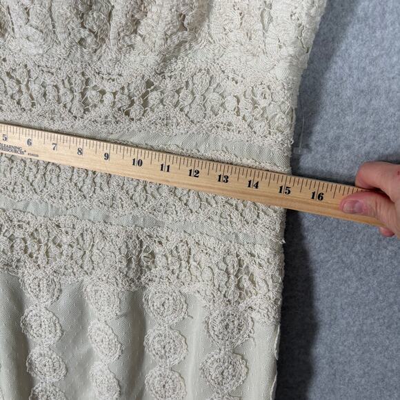 Kay Unger Crochet Dress 8 Cream Lace Pencil Cottage Beach Bride Neutral Boho - Picture 7 of 16